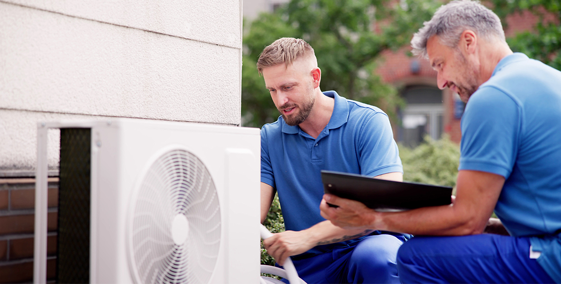 Two men working on an HVAC