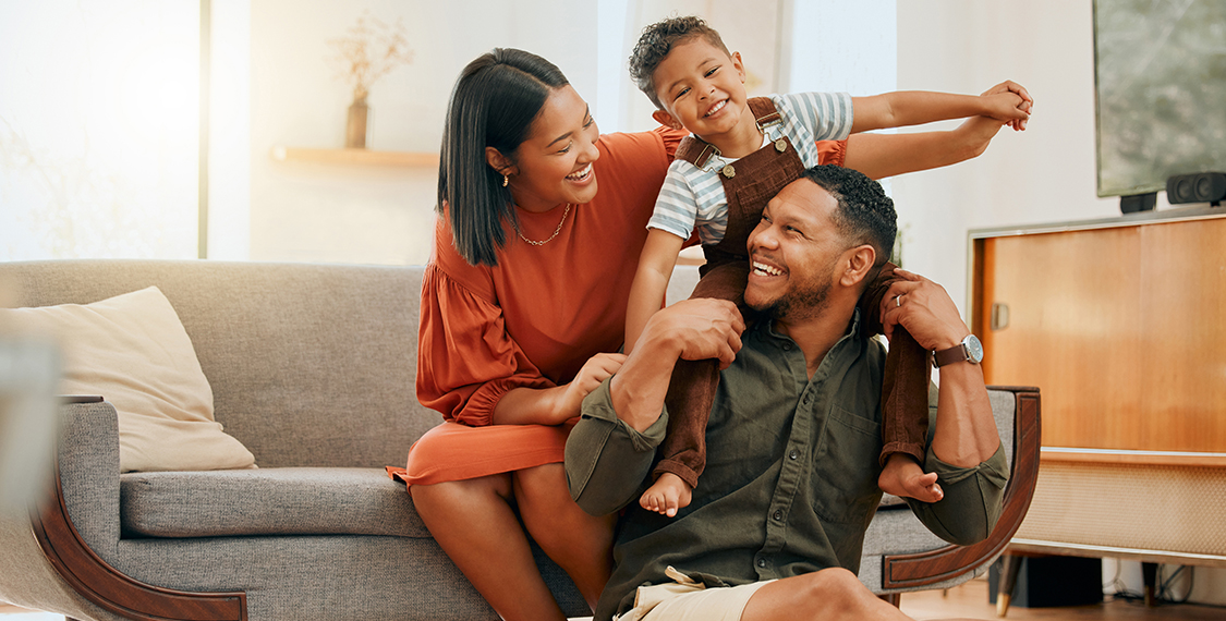 Happy family of three