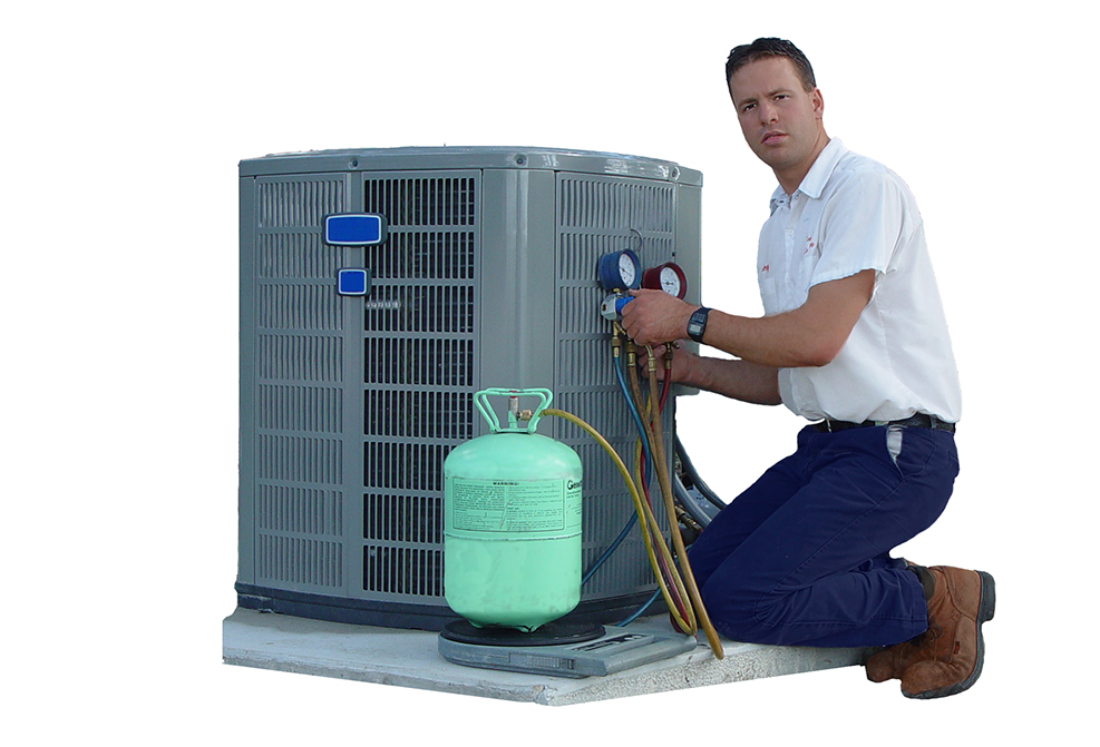 Technician working on a HVAC unit